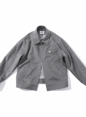 MUSLUN2025秋冬新款10%羊绒90%羊毛短顺毛呢夹克灰色拉链外套合体