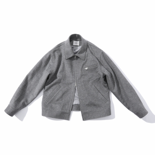 MUSLUN2025秋冬新款10%羊绒90%羊毛短顺毛呢夹克灰色拉链外套合体