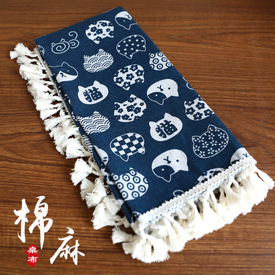 ins桌布棉麻布艺日式北欧风网红卡通防尘盖布正长方形茶几餐桌布