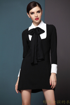 刘嘉玲同款连衣裙秋冬时尚拼接