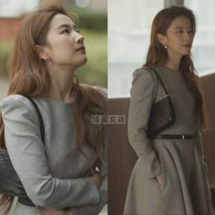 刘亦菲同款连衣裙女秋冬新款 时尚优雅淑女礼服裙 收腰显瘦遮肚