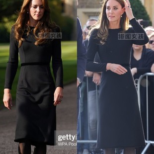 凯特王妃同款连衣裙秋 时尚通勤OL职业裙 长袖淑女收腰显瘦2025秋