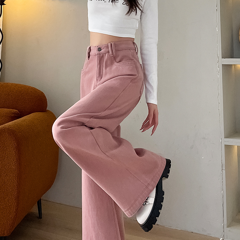 粉色大阔腿裤女牛仔裤拖地裤子