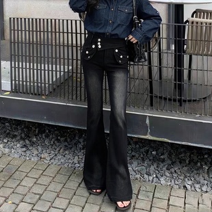 显瘦百搭喇叭裤 弹力修身 子 女士2026新款 黑色潮流设计感微喇牛仔裤