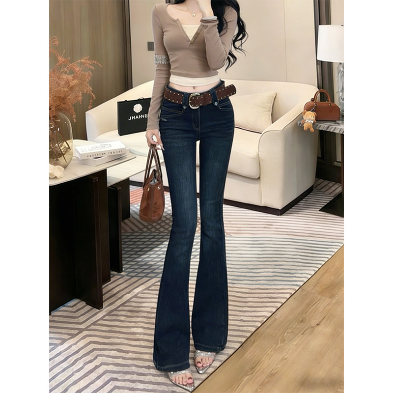 喇叭裤女修身低腰牛仔裤女图片