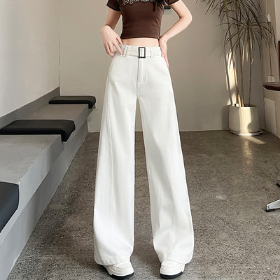 白色阔腿弯刀牛仔裤女2025夏薄款