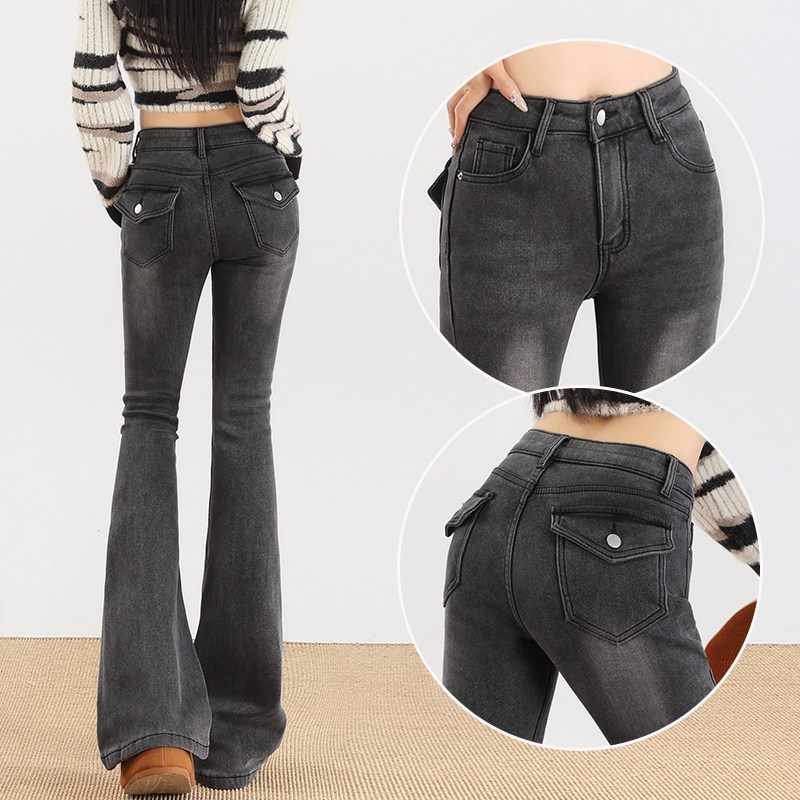 黑灰色辣妹设计感微喇加绒牛仔裤女2026春季弹力修身马蹄喇叭裤子,女装/女士精品,牛仔裤,淘宝优惠券,粉丝福利购,淘宝优惠卷