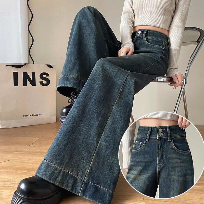 宽松阔腿大喇叭牛仔裤女弹力直筒