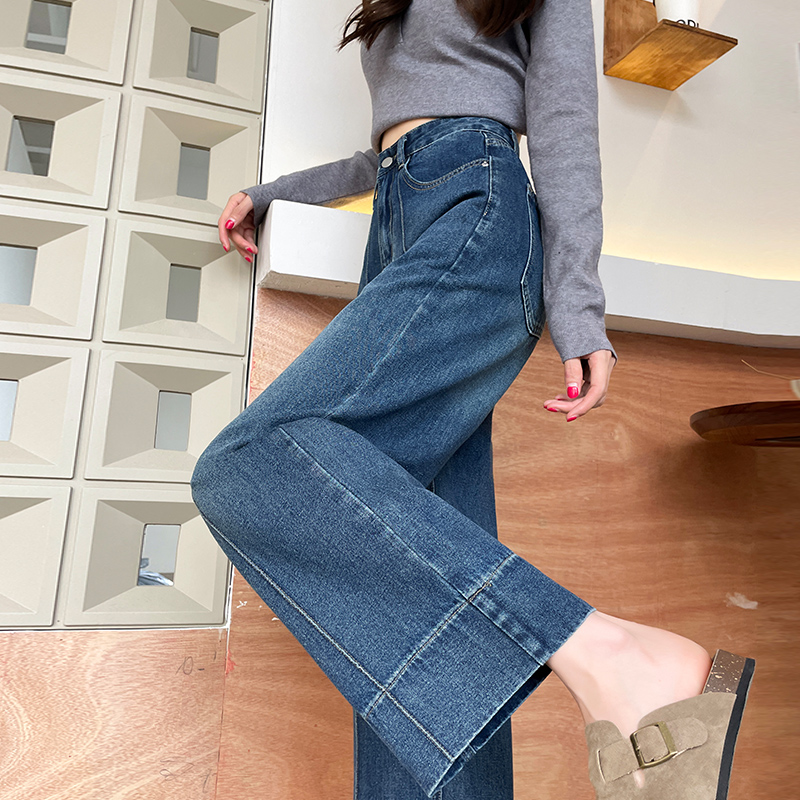 拼接阔腿裤女奶奶裤不贴腿牛仔裤