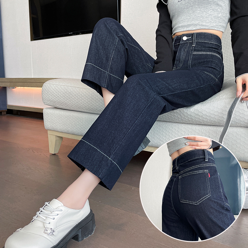 丹宁风小个子牛仔裤直筒法棍裤子