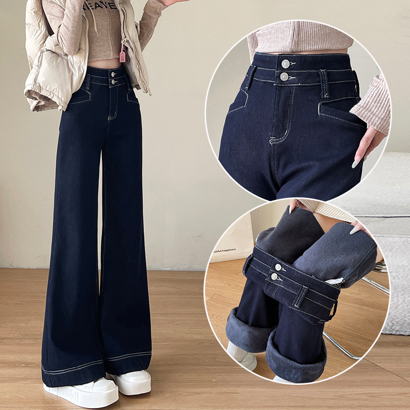 丹宁风宽松微喇牛仔裤