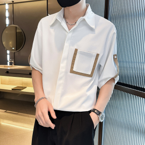 夏季轻熟店主小伙纯色宽松休闲短袖衬衫男衬衣A236-C03-P55-控68图片