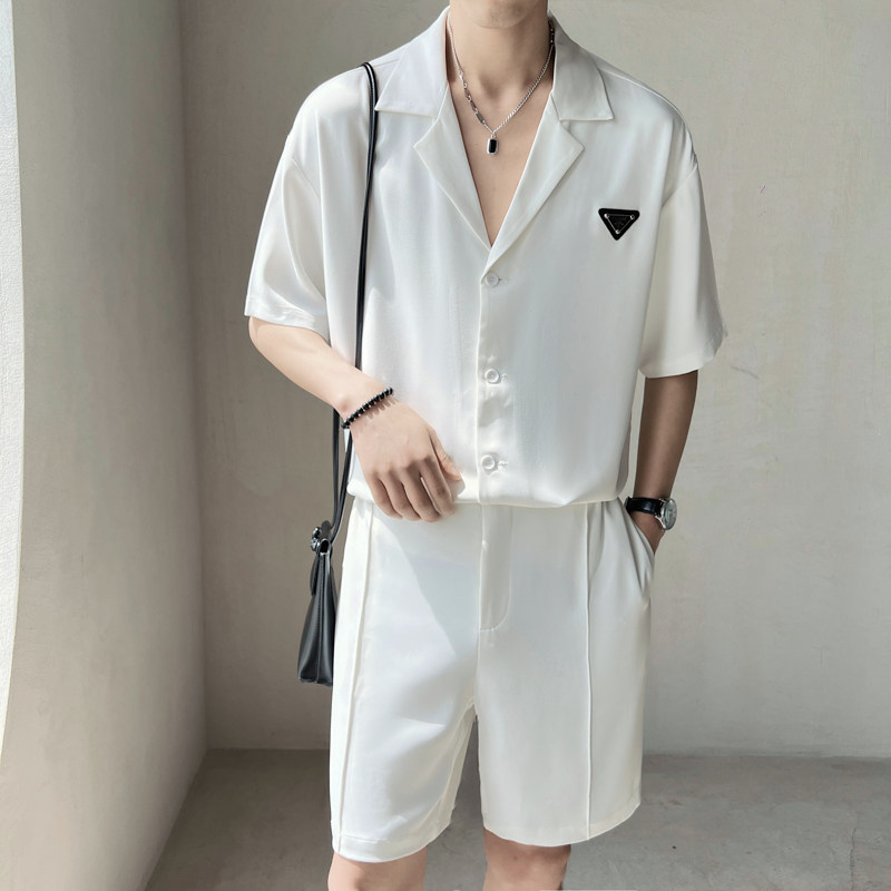 夏轻熟风小伙新款短裤纯色套装上衣韩版宽松A236-TZ7032-P95，男装牛仔裤，电商A236