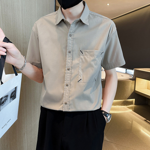 夏季轻熟店主小伙纯色宽松休闲短袖衬衫男衬衣A236-C02-P45-控69图片