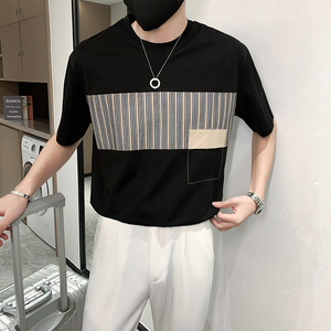抖音直播店主风夏纯色百搭拼接T恤社会小伙A236-908-P48，男装T恤，电商A236