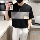 抖音直播店主风夏纯色百搭拼接T恤社会小伙A236-908-P48，男装T恤，电商A236