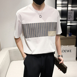 抖音直播店主风夏纯色百搭拼接T恤社会小伙A236-908-P48，男装T恤，电商A236