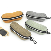 太阳眼镜盒大号抗压EVA拉链盒挂钩式 复古麻布面料轻便墨镜眼镜包