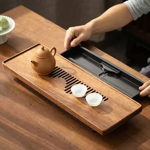 胡桃木茶盘家用小型茶台茶具收纳盘茶海整块实木干泡台隐山茶盘