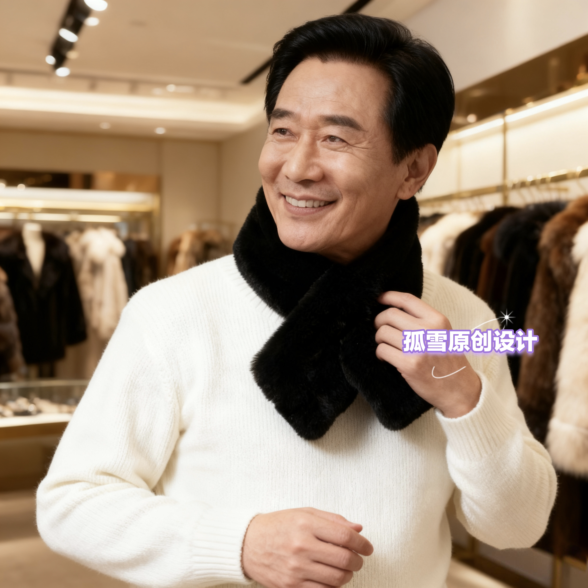 金貂绒中老年男士环保围巾冬季百搭保暖围脖防寒毛毛护劲送爸爸