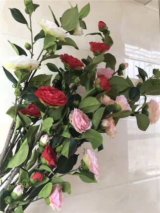 田园仿真桃花山茶花梅花婚庆绢花客厅电视柜茶几花艺植物装饰摆件