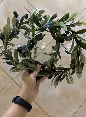 森系欧美希腊女神柳叶绿色橄榄叶花环仿真绿植头饰橄榄枝配饰摄影