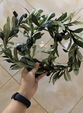 森系欧美希腊女神柳叶绿色橄榄叶花环仿真绿植头饰橄榄枝配饰摄影