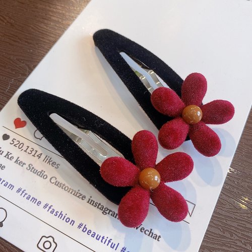 hd10313a015植绒花秋日复古氛围发夹时尚碎发夹侧边夹刘海夹