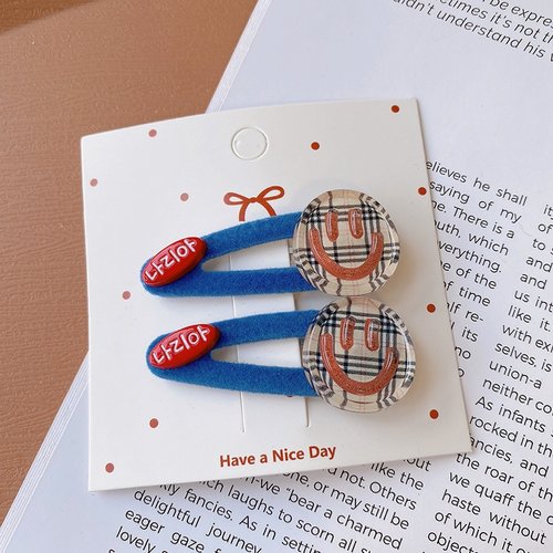 HD9252A04格纹笑脸多巴胺韩系ins发夹对夹小众创意侧边刘海碎