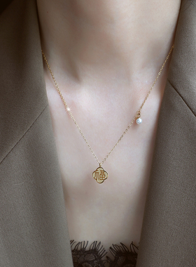 ZOXI不掉色福牌四叶草项链钛钢