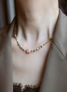 ZOXI绿色天然石串珠项链不掉色