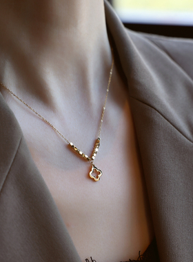 ZOXI碎金子四叶草项链钛钢不掉色