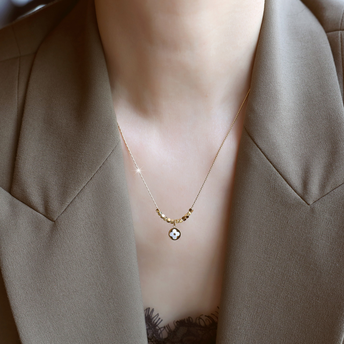 ZOXI不掉色碎金子四叶草项链女款