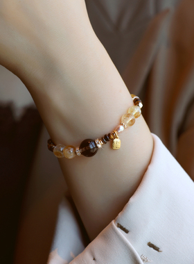 ZOXI茶晶虎眼石珍珠手链叠戴礼物