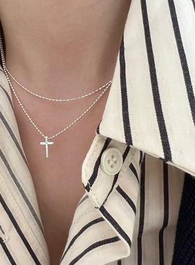通体纯银十字架百搭项链女叠戴款