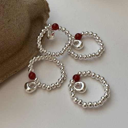 玛瑙弹力戒指S925银新年款新中式