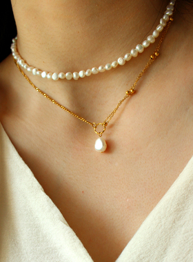 巴洛克珍珠项链钛钢女新款温柔风