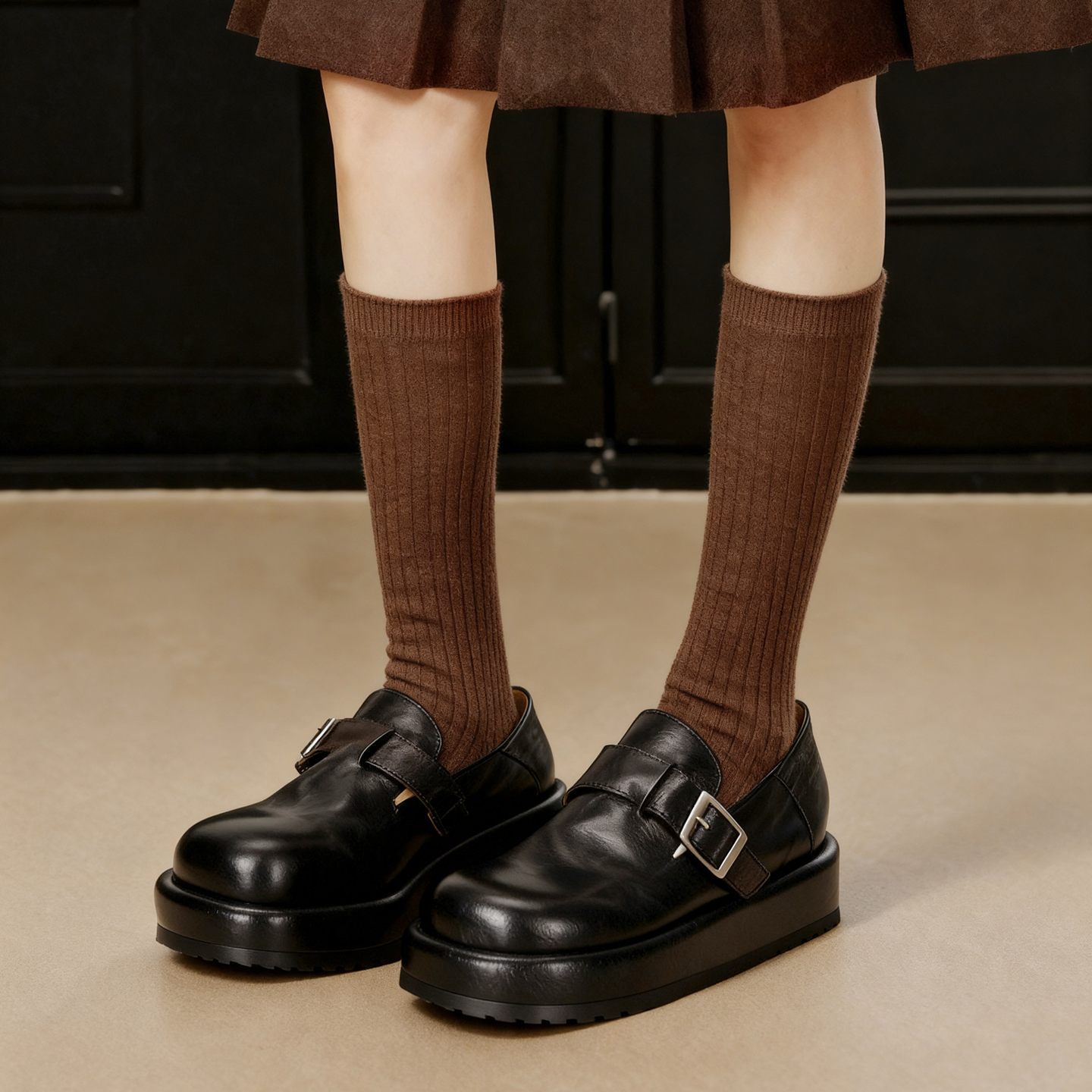 2025真羊皮版~复古厚底真皮勃肯单鞋女包头鞋小皮鞋女