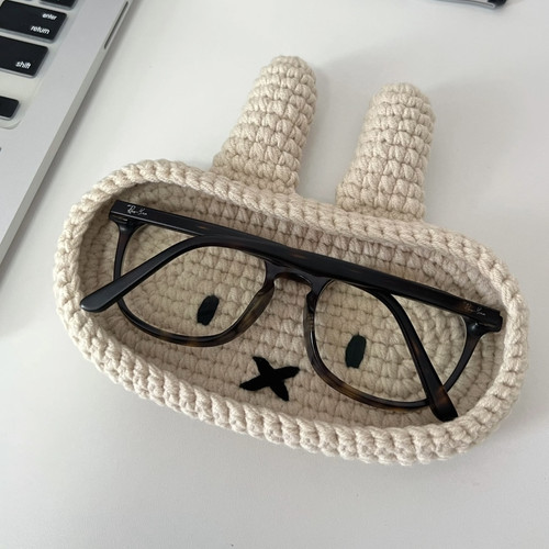 纯手工钩针钩织毛线编织diy材料包小熊米菲兔眼镜收纳盒情侣礼物