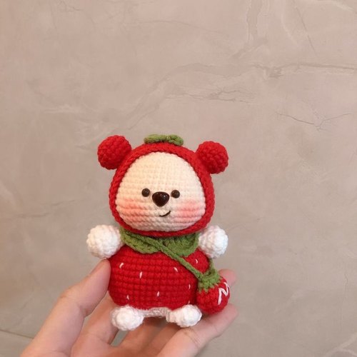 手工diy礼物草莓熊粉毛线钩针编织毛线玩偶材料包钥匙扣包包挂件