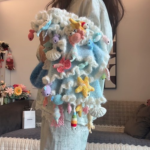 雪妃尔毛线手工编织渐变玫瑰花束毯海洋毯钩针diy材料包自制礼物