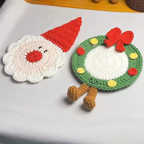 圣诞手工自制diy材料包编织老师花环圣诞树杯垫隔热垫毛线钩针