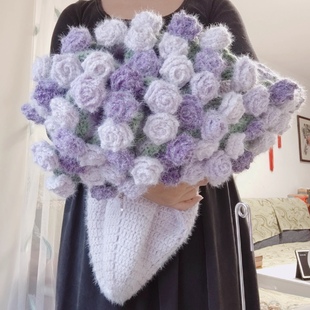 雪妃尔如意鸟毛线手工编织粉色渐变玫瑰花束毯花束钩针diy材料包