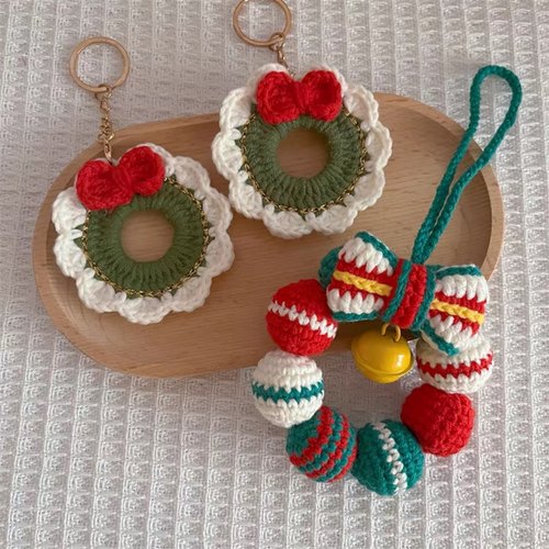 手工钩针编织圣诞节花环铃铛包包挂件DIY礼物送女朋友毛线材料包