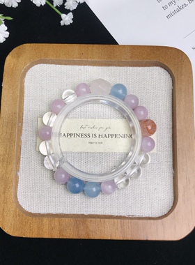 Ada珠宝天然海蓝宝红胶花粉白水晶手链串轻奢小众百搭通勤简约女