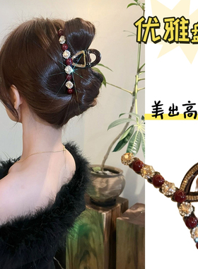 新款高级感闪钻抓夹女气质优雅盘发夹新年红色百搭鲨鱼夹轻奢发夹