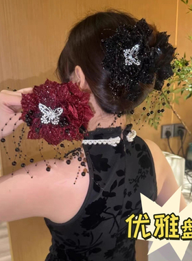 亮丝红色花朵抓夹显发量