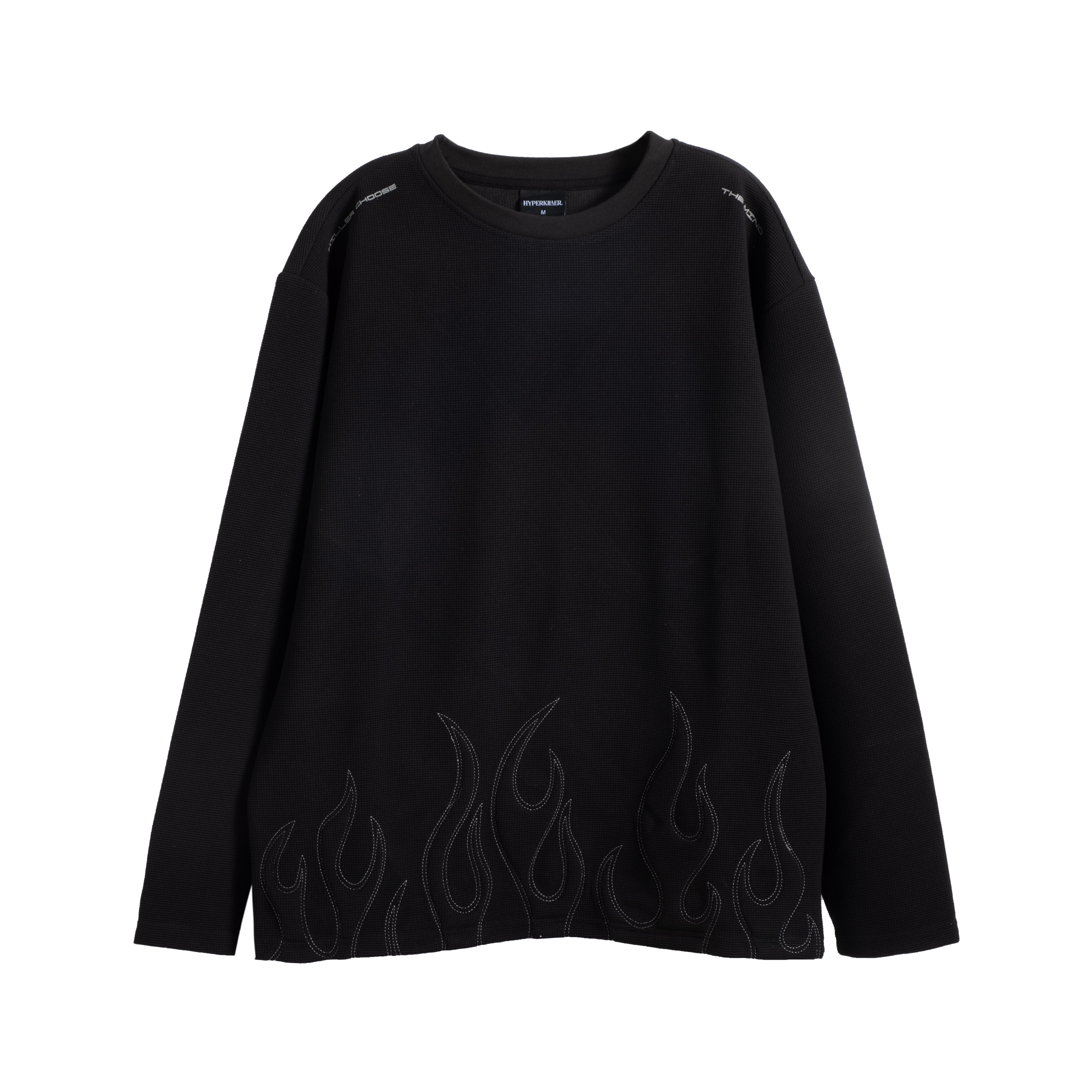 李峙锦HYPERKILLER2025FW火焰华夫格圆领卫衣T恤后背印花休闲简约