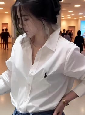 小马标刺绣LOGO白色法式长袖衬衫女款2026新款内搭衬衣女春秋上衣