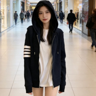 男女情侣长袖 嘿嘿服饰华夫格拉链连帽卫衣外套宽松2026春季 新款